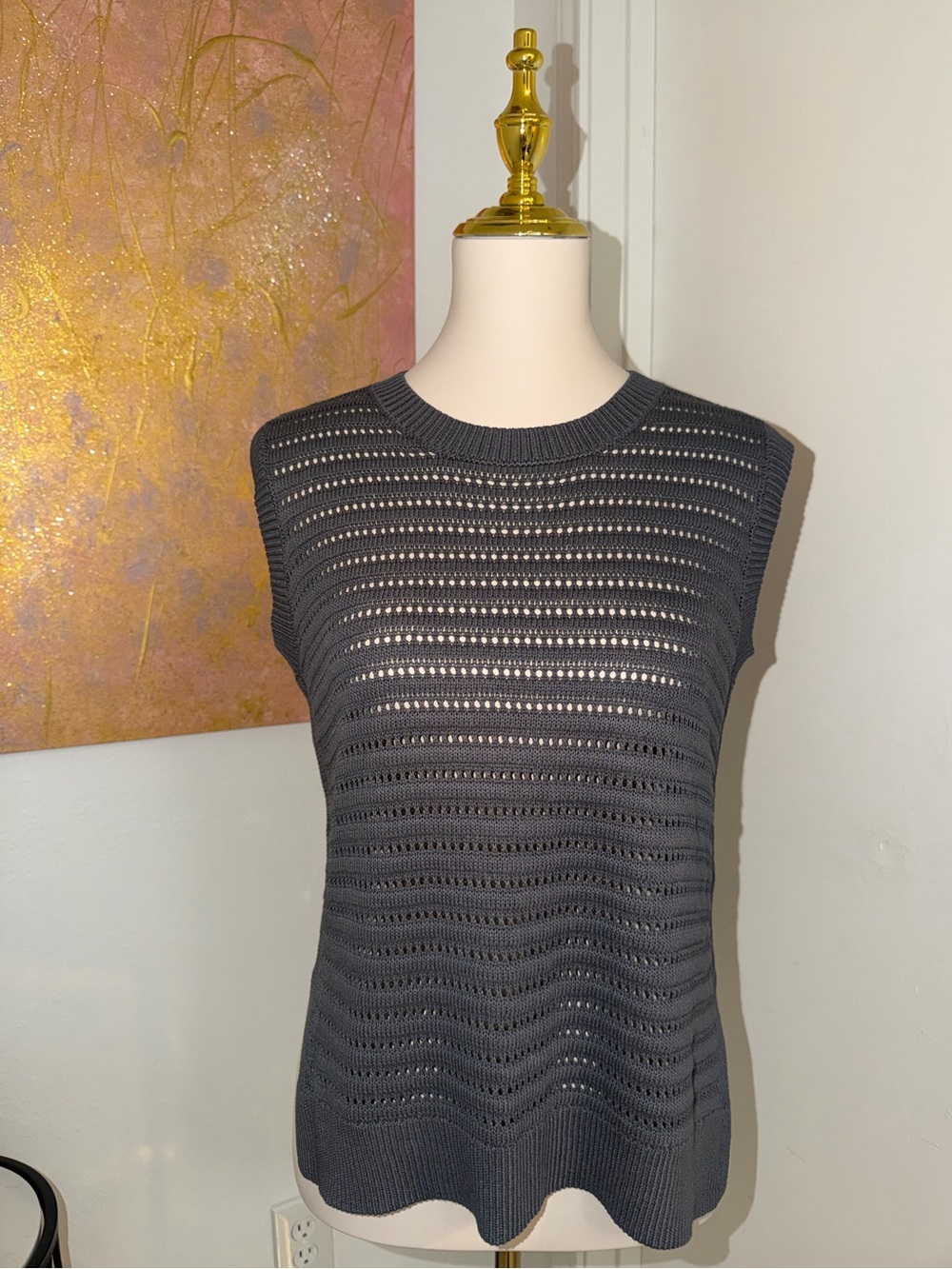 Sleeveless Open-Knit Top in Charcoal Gray